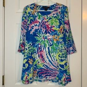 Pleats Collections by Pings Imports Floral Print Tunic 3/4 Sleeves Womens Size M